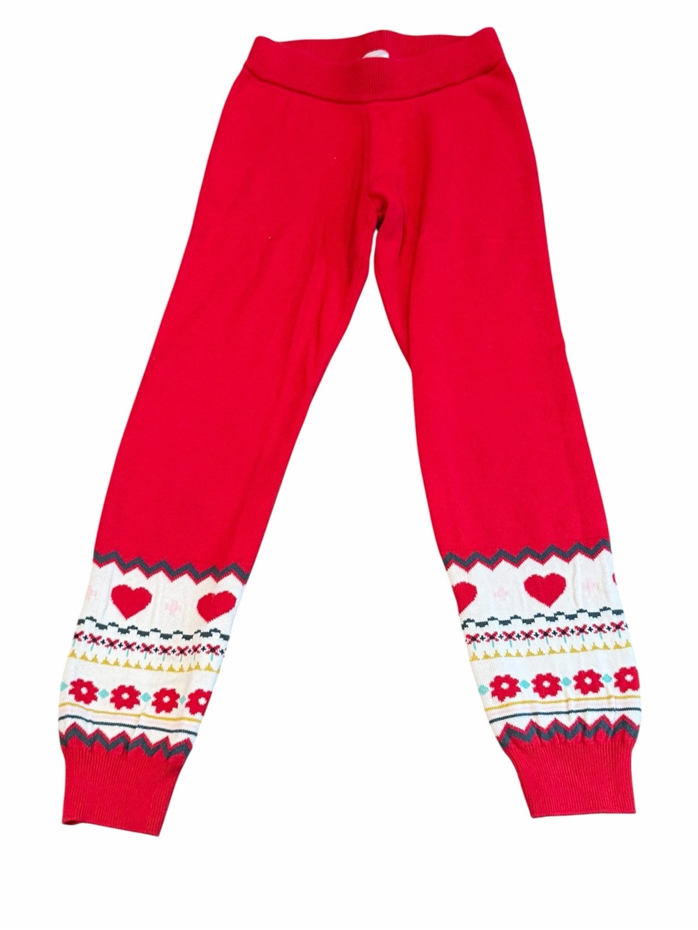 NWOTHanna Andersson, Red Kids Sweater Bottoms with Heart Fair Isle Cuffs, Size 8